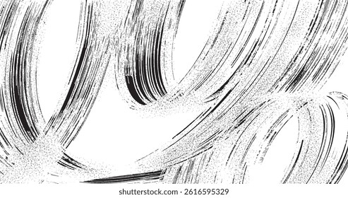Textured abstract paint. Curved grainy yellow brush stroke. Vector dirty art with spray texture. Splash graffiti. Swirl or squiggle shaped bold brush stroke. Paint background textures. Pale swirl.