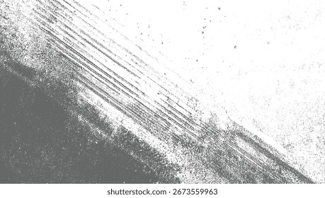 Um padrão texturizado abstrato com linhas diagonais e pontos dispersos em tons de cinza e branco.