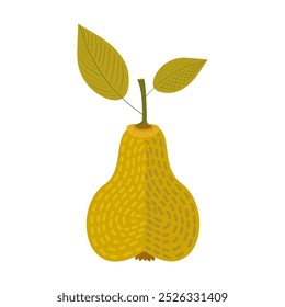 Mano de pera abstracta texturizada dibujada sobre un fondo blanco aislado. Imagen de Vector moderno de una fruta.


