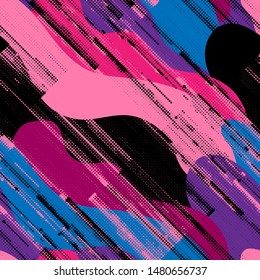 Textured abstract seamless pattern with wave elements and diagonal dots.