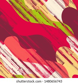 Textured abstract seamless pattern with wave elements and diagonal dots.