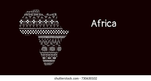 Textured Africa continent in black and white mudcloth ornament, vector