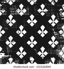Textured antique pattern with geometric crosses. Square black and white background.