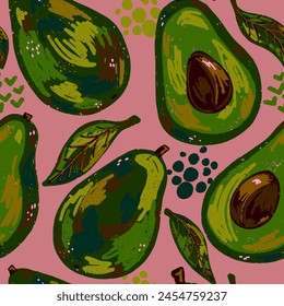 Texturierte Avocados. Tropisches exotisches Muster. Cartoon-Stil. Handgezeichnete Elemente. Nahtlose Überlappungsmuster der Vektorgrafik.