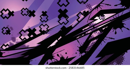 Textured background of abstract stripes and bursh Racing, dark purple color, eps 10