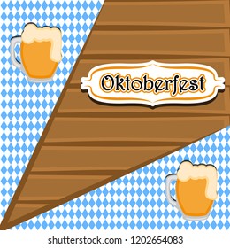 Textured background with beer mugs and a label. Oktoberfest. Vector illustration design