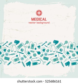 Textured background with blue medical instruments flat vector illustration
