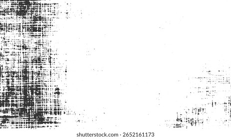 Um plano de fundo texturizado com um padrão de grade preto denso à esquerda e manchas escuras espalhadas em uma superfície branca.