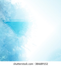 Textured background design with illustrations glass of cocktail and other drinks. Ice texture effect. Vector