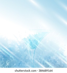 Textured background design with illustrations glass of cocktail and other drinks. Ice texture effect. Vector