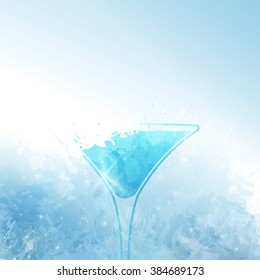 Textured background design with illustrations glass of cocktail and other drinks. Ice texture effect. Vector