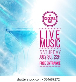 Textured background design with illustrations glass of cocktail and other drinks. Ice texture effect. template for poster, brochure or promoting your business. Vector