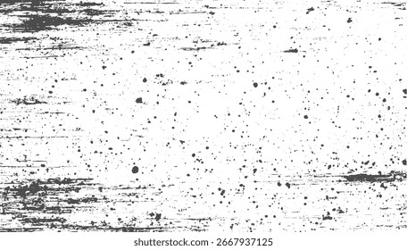 Ein strukturierter Hintergrund mit verstreuten dunklen Spritzern und horizontalen Streifen auf weißer Oberfläche.