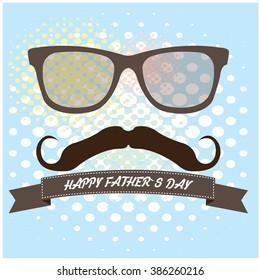 Textured background with glasses, a mustache and a ribbon with text for father's day