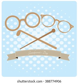 Textured background with glasses and a ribbon with text for grandparent's day