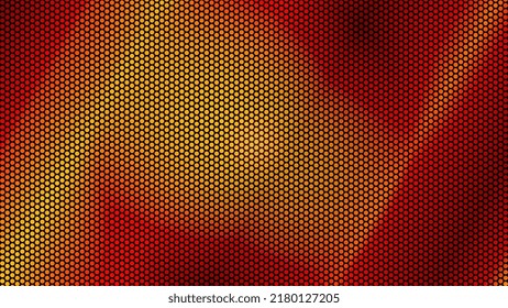 Fondo texturado de malla en forma de peine de miel sobre fondo degradado con colores rojo y amarillo. Ilustración vectorial.