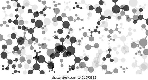 Textured background with molecules, data or other tech structure elements. Pharmacy, biotechnology or chemistry design concept. Vector decoration element in gray colors