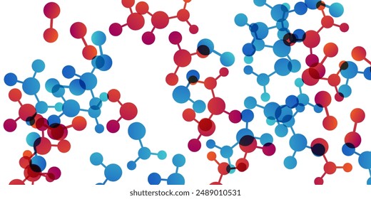 Textured background with molecules, data or other tech structure elements. Pharmacy, biotechnology or chemistry design concept. Vector decoration element in red and blue colors
