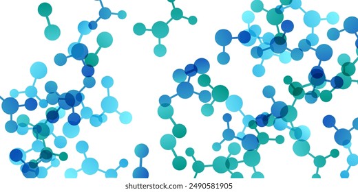 Textured background with molecules, data or other tech structure elements. Pharmacy, biotechnology or chemistry design concept. Vector decoration element in green and blue colors