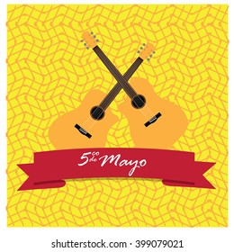 Textured background with a pair of guitars and a ribbon with text