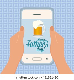 Textured background with a pair of hands holding a cellphone with a beer mug icon