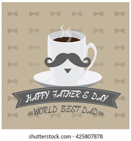 Textured background with a ribbon with text and a coffee mug for father's day celebrations