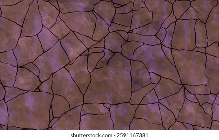 Textured background of rough uneven surface of brown and purple stone wall with cracks. Purple and brown marble pattern. Abstract purple brown cement stone wall texture background. Vector.