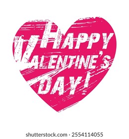 textured background in the shape of a pink heart with the inscription happy Valentine's day. A grunge-style greeting with a dry brush texture. a flat drawing. stock vector illustration. EPS 10.