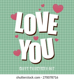 Textured background with text and hearts. Vector illustration