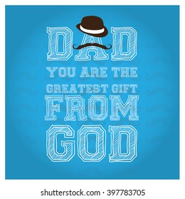 Textured background with text, a mustache and a hat for father's day celebrations