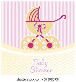 Textured background with text and a stroller for baby showers