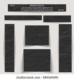Textured banners set. Texture black wrinkled skin of different sizes. Vector illustration