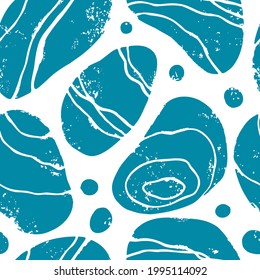 Textured beach pebbles seamless pattern. Beautiful sea stones. Vector shabby hand drawn illustration