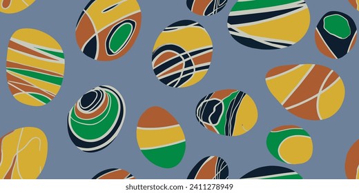 Textured beach pebbles seamless pattern. Beautiful sea stones. Vector shabby hand drawn illustration

