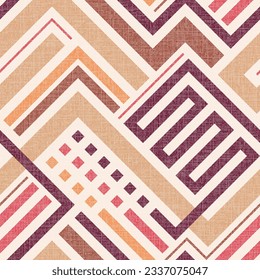 TEXTURED BEIGE PINK VECTOR SEAMLESS BACKGROUND WITH MULTICOLORED GEOMETRIC SHAPES