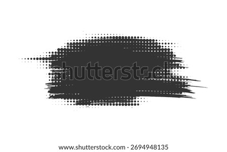Textured black brush stroke blot with irregular edge shape. Messy expressive pattern sharp edges, gritty halftone smudge. Bold blotch featured uneven monochrome raw surface, chaotic jagged details