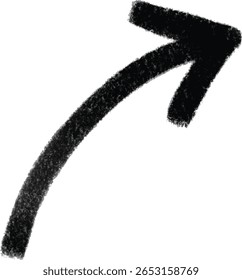 Textured Black Curved Arrow Pointing Upward Right in Grunge Brush Style