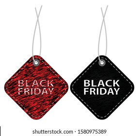 Textured Black Friday sale tag set, vector illustration