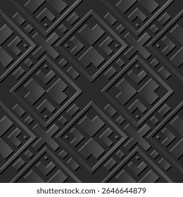 A textured black geometric pattern featuring intricate designs and shapes, suitable for backgrounds or graphic use.