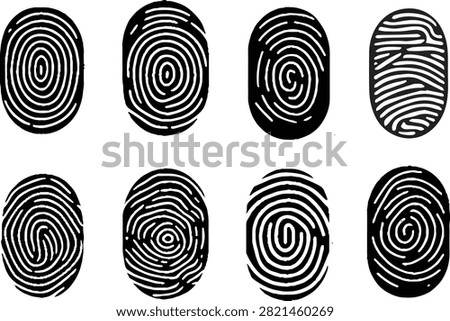 Textured black handprint identity icons for graphic design. Unique human identity concept black fingerprint shapes