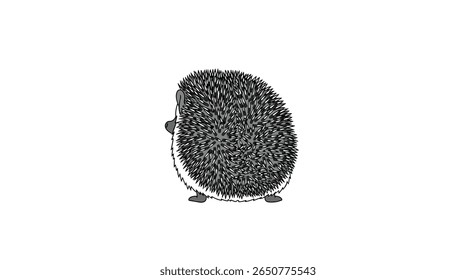 A textured black hedgehog walks with a gentle sway on a white background