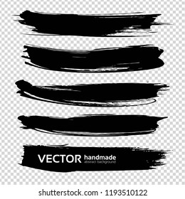 Textured black long smears isolated on imitation transparent background