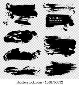 Textured black smooth strokes set on imitation transparent background