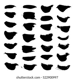 Textured black strokes thick paint big set isolated on a white background