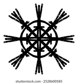 Textured black symmetrical element in linocut style. vector element