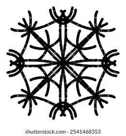 Textured black symmetrical element in linocut style. vector element