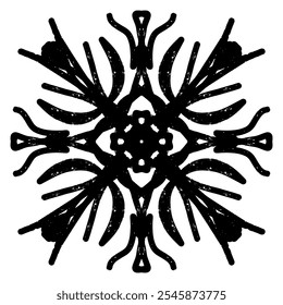 Textured black symmetrical element in linocut style. vector element