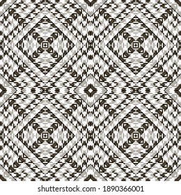Textured black and white houndstooth seamless pattern. Vector ornamental background. Modern hounds tooth ornaments. Geometric design with greek key, meanders, rhombus, zigzag. Repeat grunge texture.