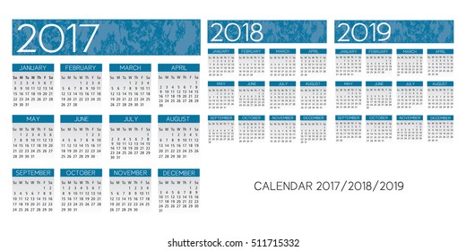 textured blue English Calendar 2017-2018-2019 vector