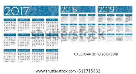 textured blue English Calendar 2017-2018-2019 vector